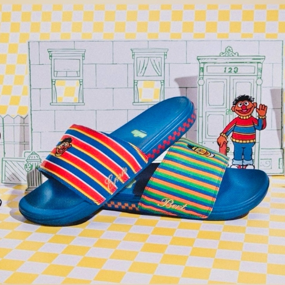 Vans Sesame Street Bert Ernie Slides Blue La Costa Sandal Men’s Checkered Unisex - Picture 3 of 10